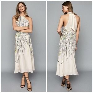 Reiss Kayla Watercolor Floral Halter Midi Dress $475 Sz 4
